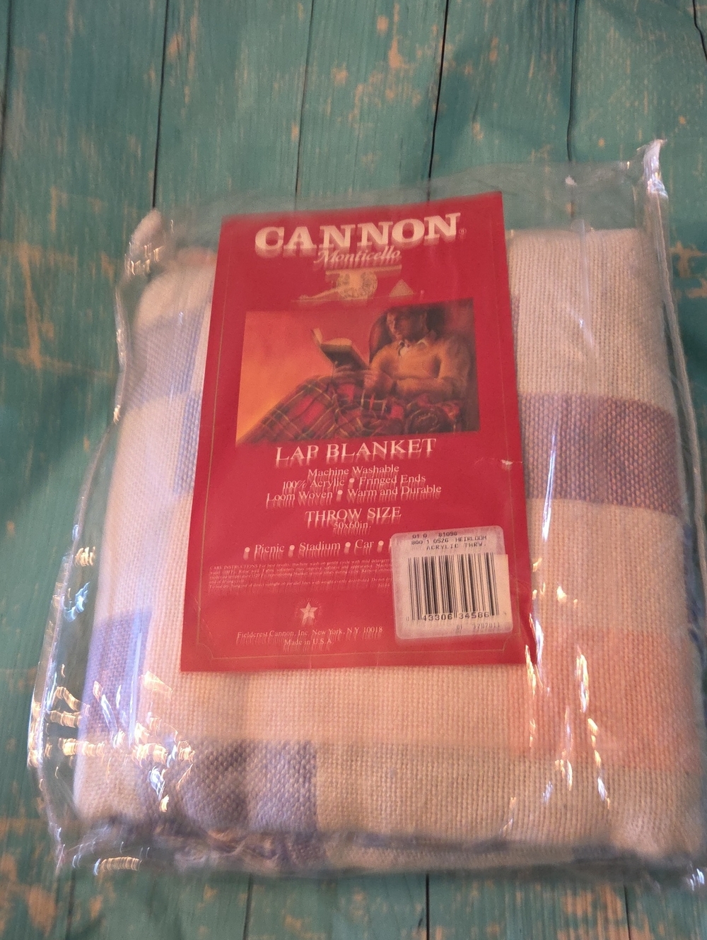 Cannon Lap Blanket - White with Blue & Pink